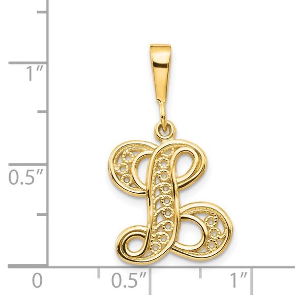 14k Yellow Gold, Maci Collection, LG Filigree Script Initial L Pendant - Picture 4 of 5